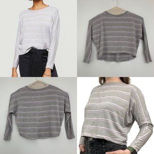 Lou & Grey  Womens Small Striped Signature soft Sweater Gray Purple Boxy Lounge